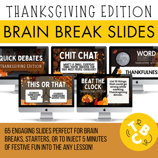 65 Thanksgiving Brain Break Slides | Activities & Bell Ringers for Middle & High