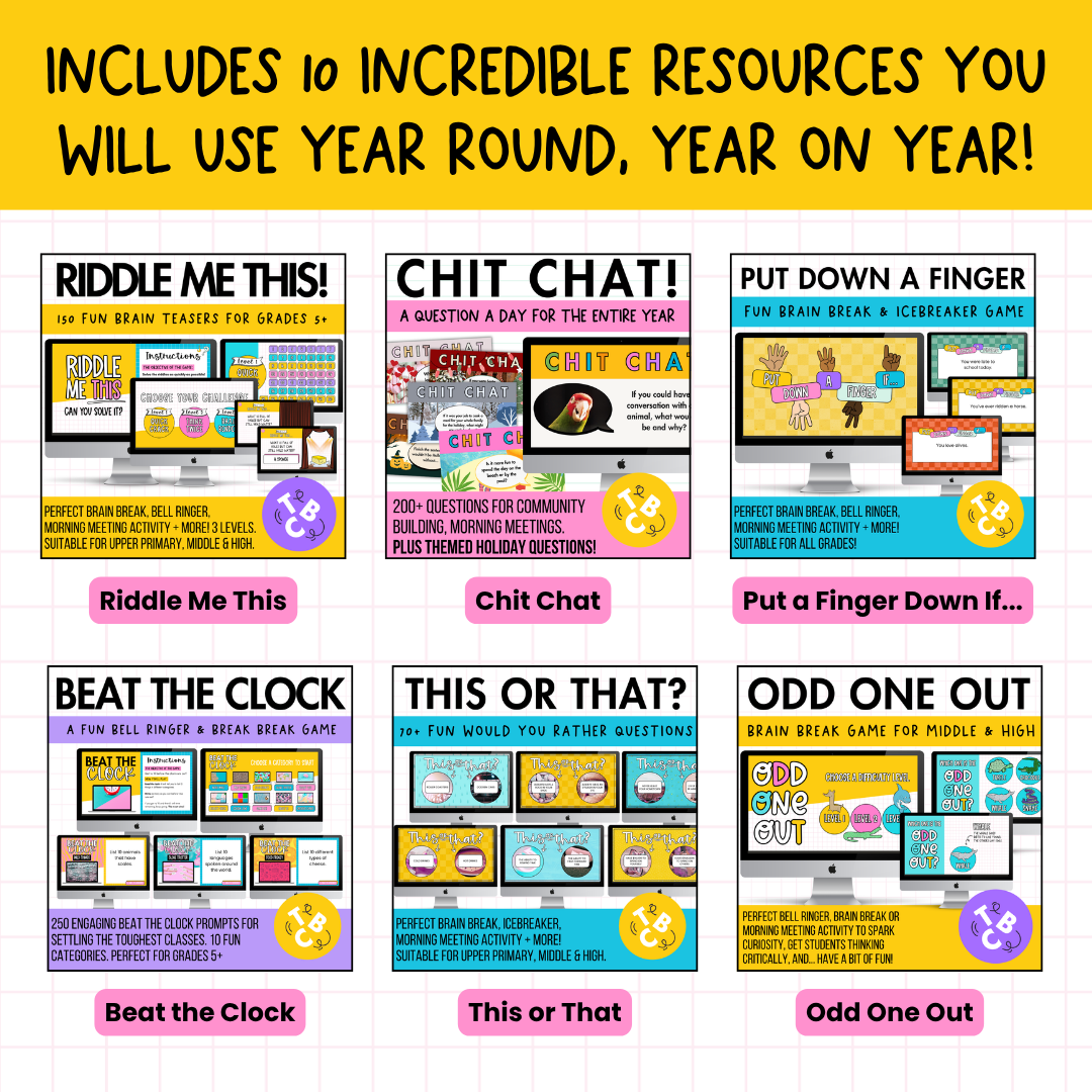 The Brain Break MEGA Bundle | 1000+ Engaging Questions, Activities, Slides and Prompts