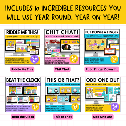 The Brain Break MEGA Bundle | 1000+ Engaging Questions, Activities, Slides and Prompts