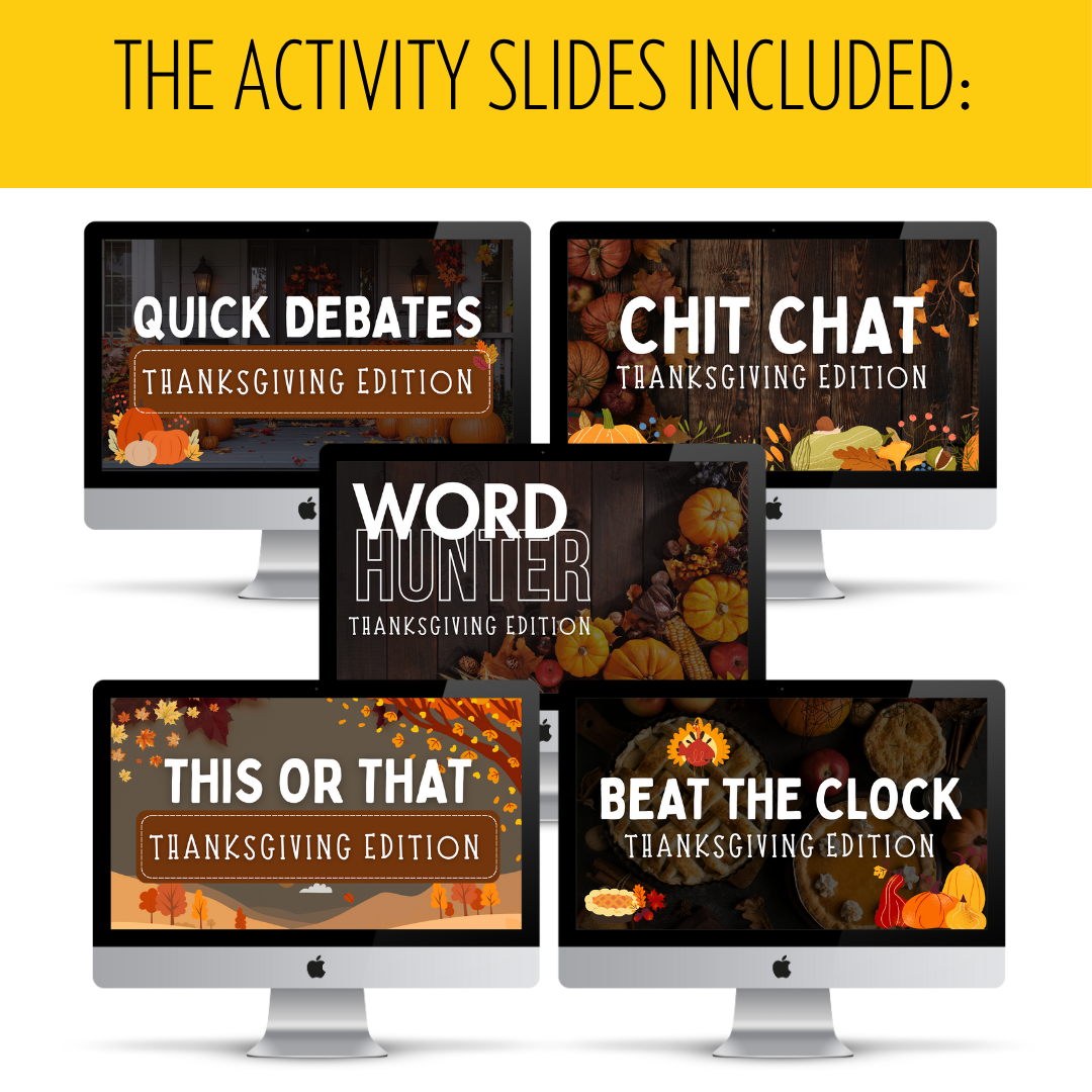 65 Thanksgiving Brain Break Slides | Activities & Bell Ringers for Middle & High
