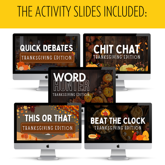 65 Thanksgiving Brain Break Slides | Activities & Bell Ringers for Middle & High
