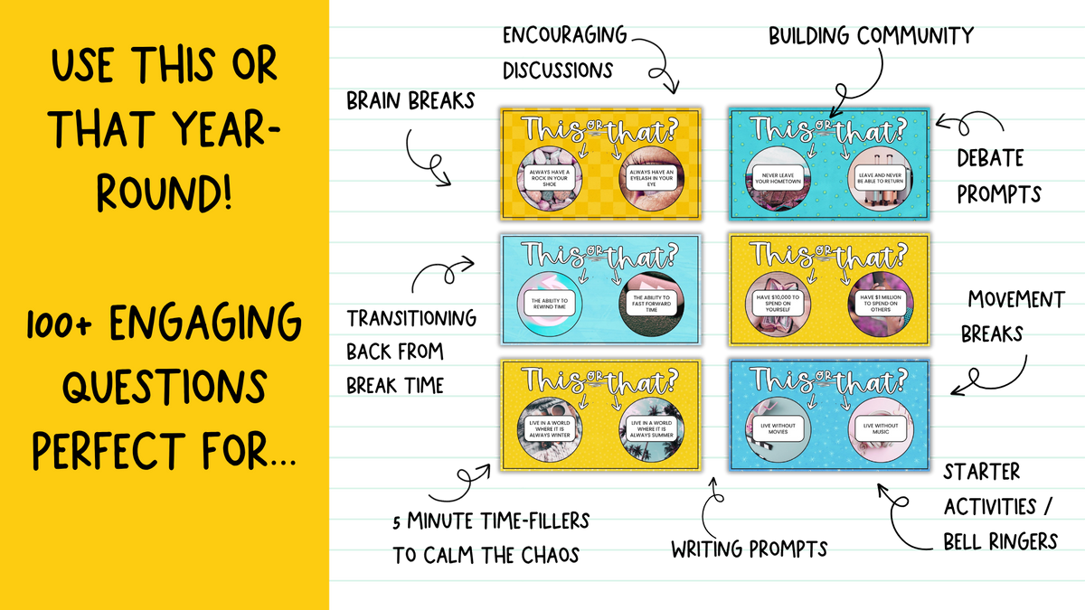 This or That?! 112 Would You Rather Questions | Brain Breaks & Bell Ringers