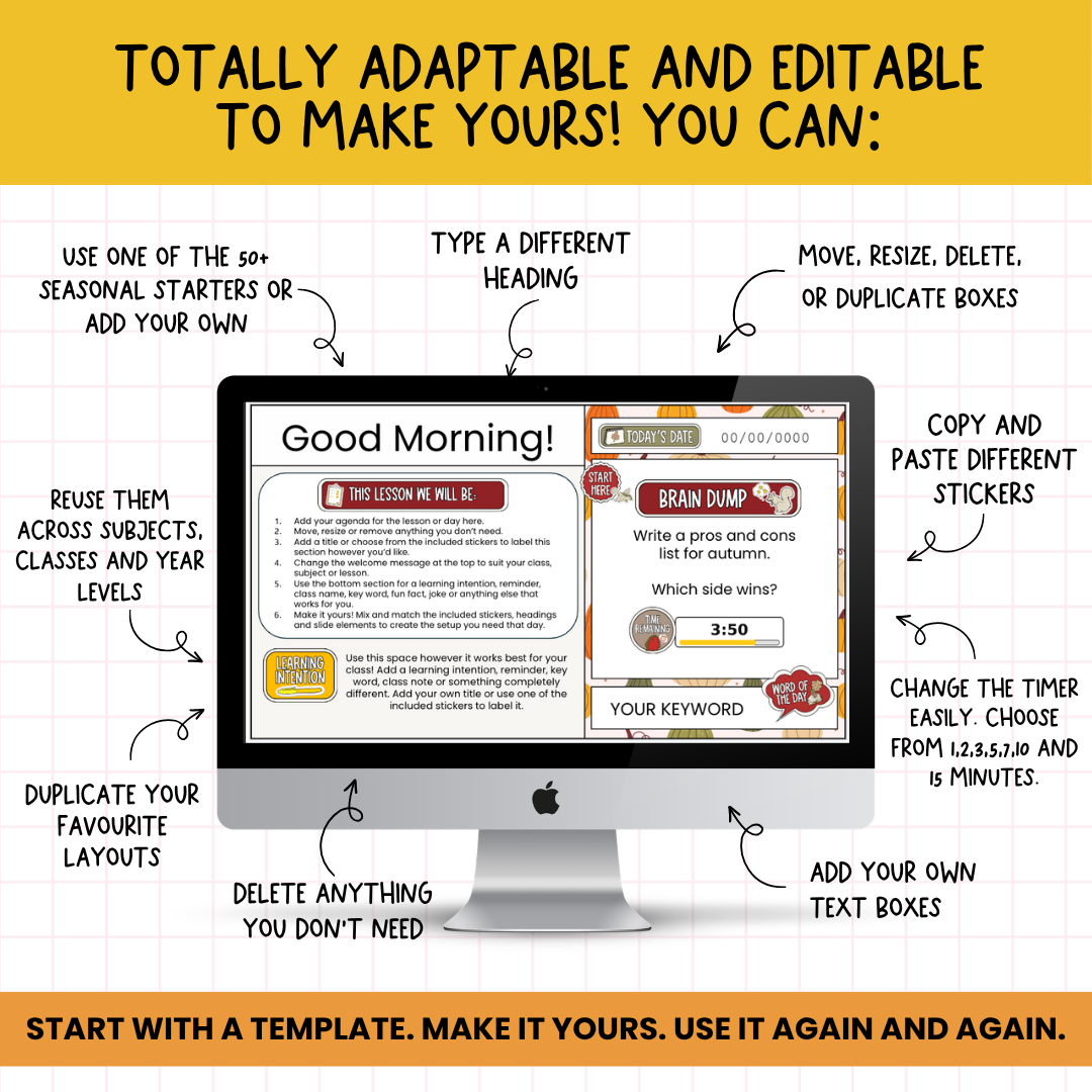 Fall [Autumn] Agenda Slides | w/ 50+ Seasonal Bell Ringers + Starter Activities