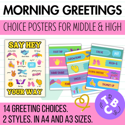 Morning Greetings Choice Posters - Classroom Greeting Signs Middle and High