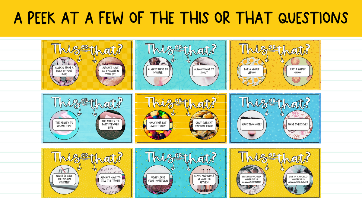 This or That?! 112 Would You Rather Questions | Brain Breaks & Bell Ringers