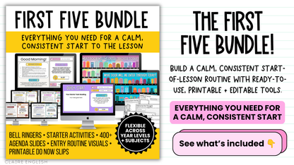 THE FIRST 5 BUNDLE! | Bell Ringers, Do Nows, Agenda Slides & Entry Routines