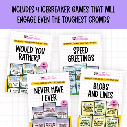 Back to School Icebreaker Bundle: 4 Card Games for First Day and Brain Breaks. Perfect for Upper Primary, Middle & High!