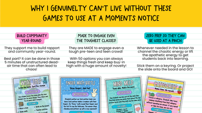 50 Brain Breaks at a Pinch | Engaging Zero-Prep Classroom Games Cards + Slides