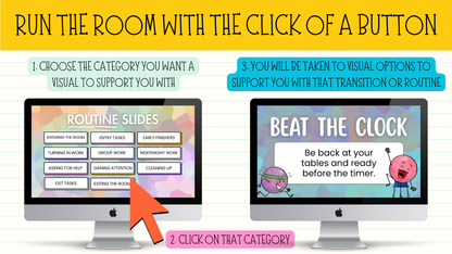 40 Editable Classroom Routine / Transition Slides | Entry, Group Work, Pack-Up, Exit + MORE