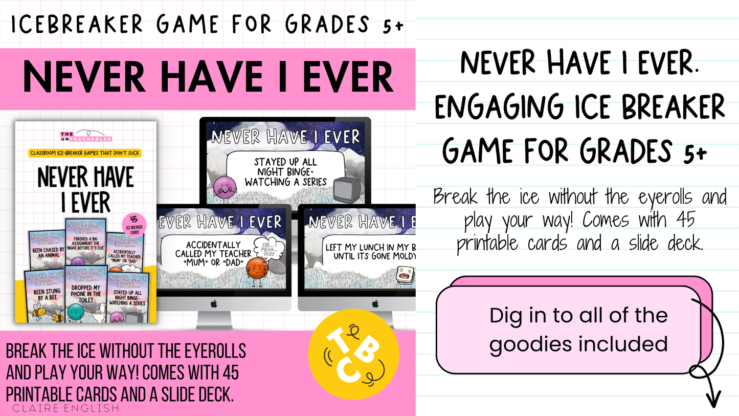 Never Have I Ever Card Game: Back to School Icebreaker Activity and Brain Breaks