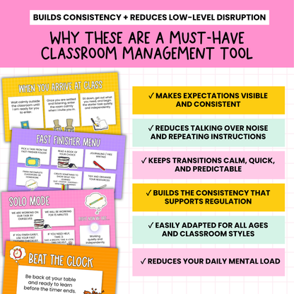 59 Editable Classroom Routine / Transition Slides | Entry, Pack-Up, Exit + MORE