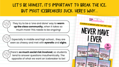 Never Have I Ever Card Game: Back to School Icebreaker Activity and Brain Breaks