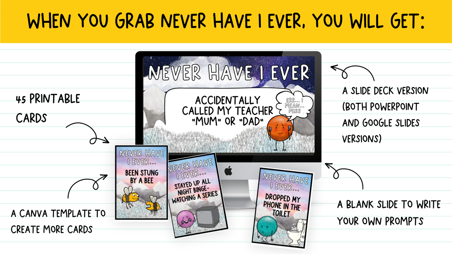 Never Have I Ever Card Game: Back to School Icebreaker Activity and Brain Breaks