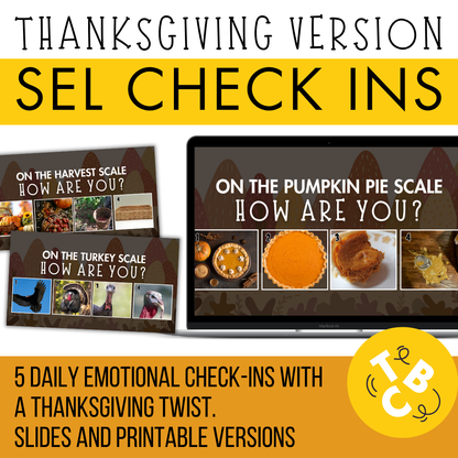 Thanksgiving SEL Check-Ins: 5 Daily Emotional Check-Ins [Middle & High School]