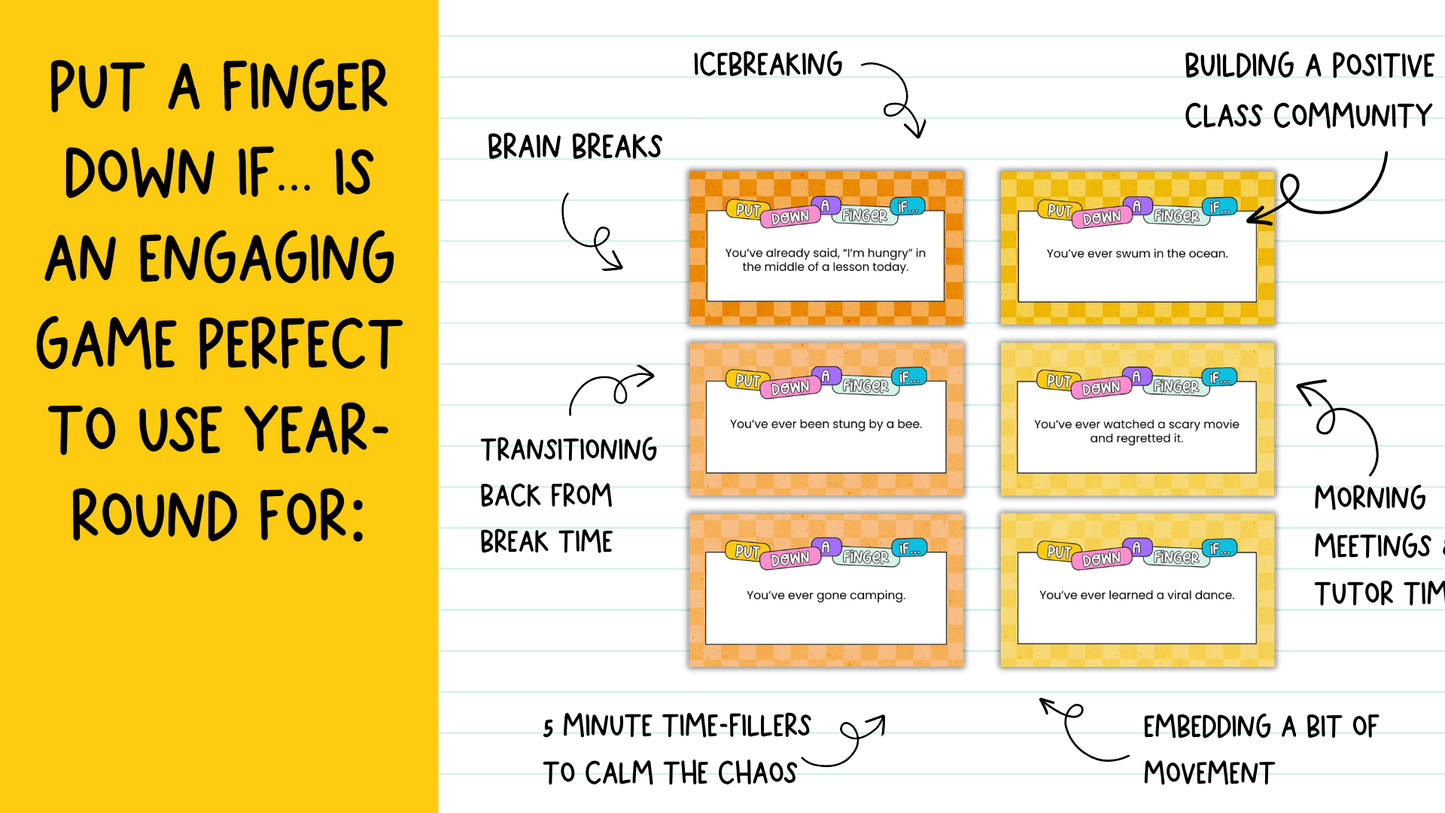 Put a Finger Down If… | Engaging Icebreaker or Brain Break Game for All Grades