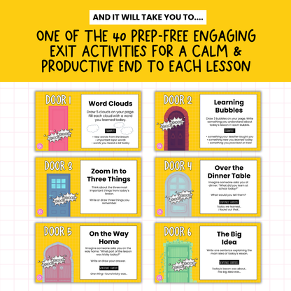 THE EXIT DOORS! 40 Exit Task / Ticket Activity Routine Slides | Grades 2-5