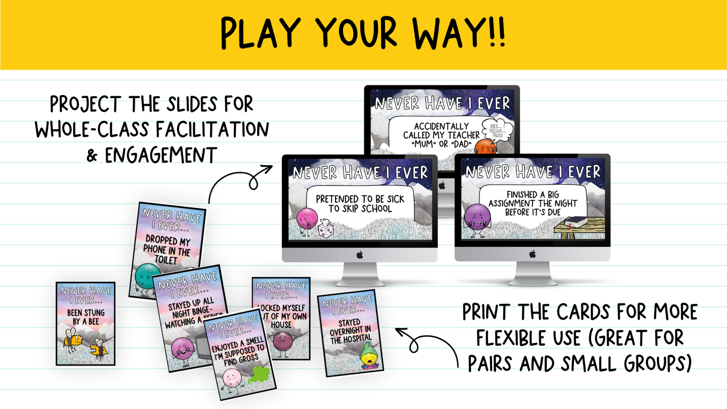 Never Have I Ever Card Game: Back to School Icebreaker Activity and Brain Breaks