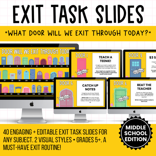 THE EXIT DOORS! 40 Exit Task / Ticket Activity Routine Slides | Grades 5+