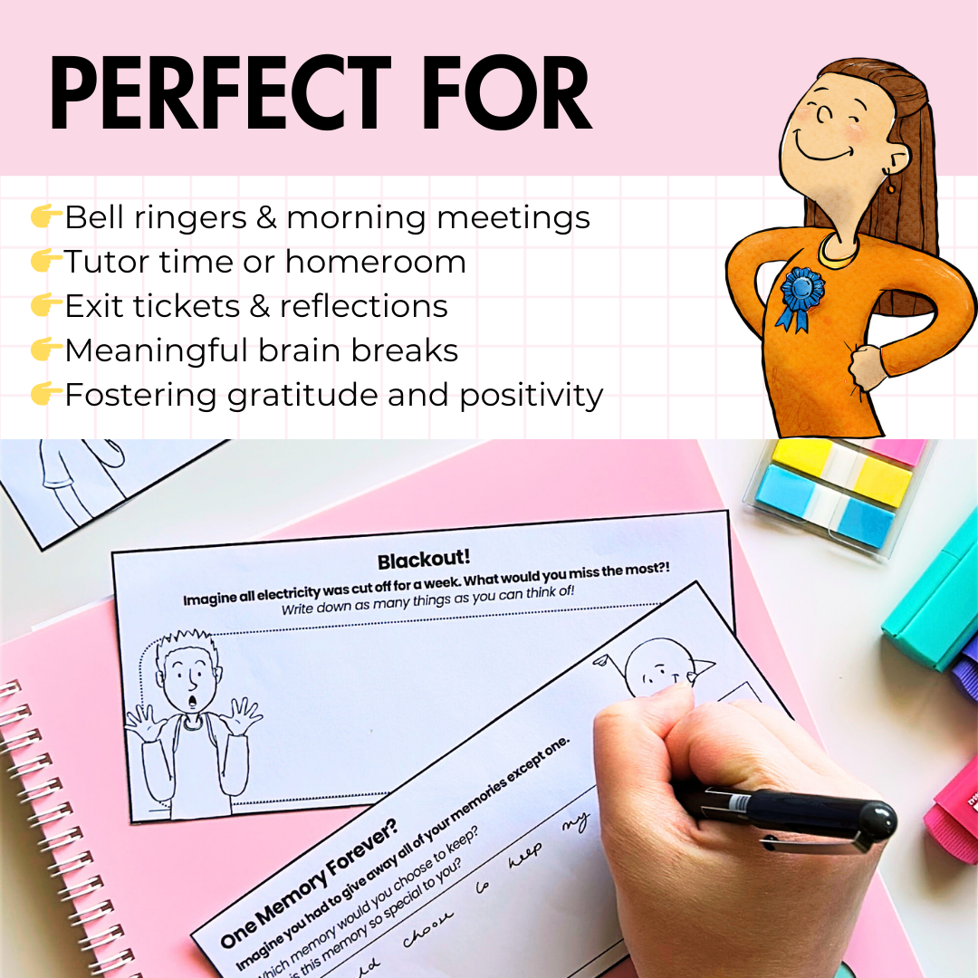 Gratitude SEL Starters | 17 Daily Prompts, Bell Ringers & Reflection Activities