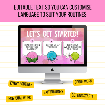 40 Editable Classroom Routine / Transition Slides | Entry, Group Work, Pack-Up, Exit + MORE