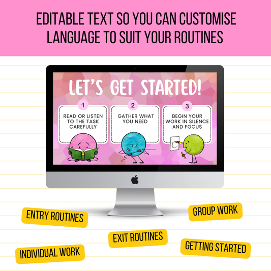 40 Editable Classroom Routine / Transition Slides | Entry, Group Work, Pack-Up, Exit + MORE