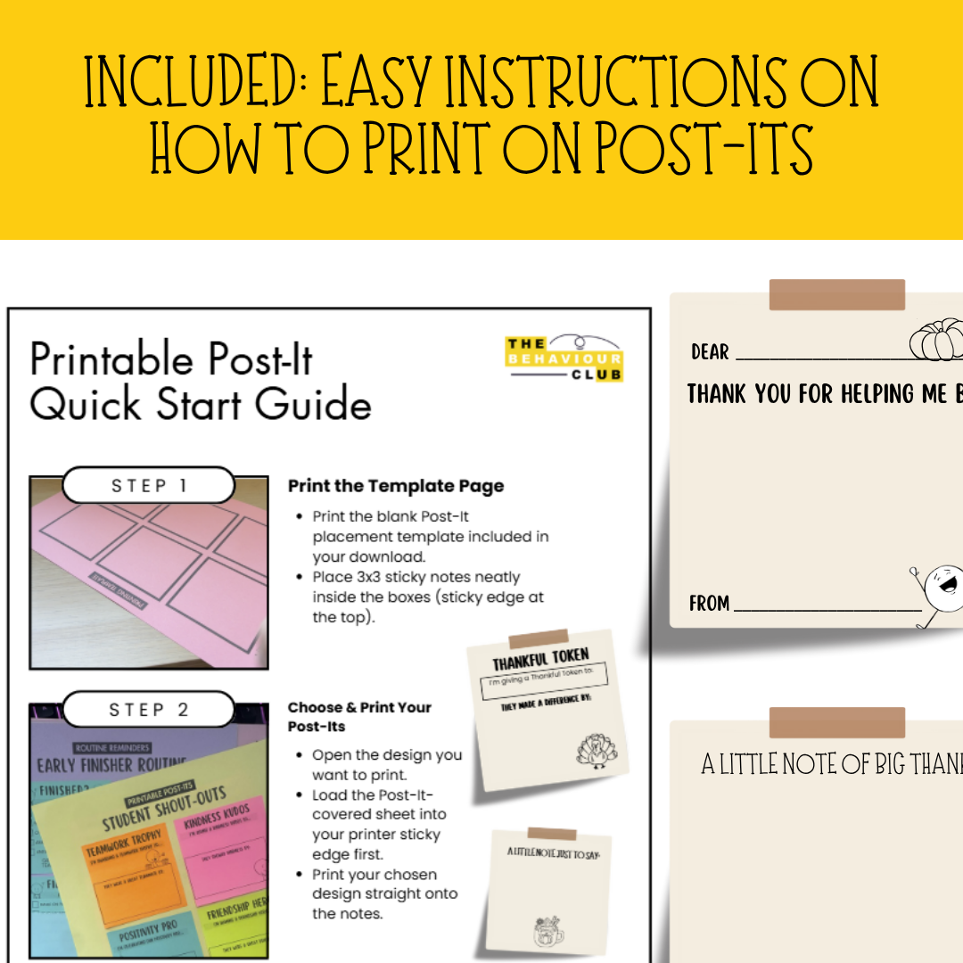 Thanksgiving Printable Post-Its: Print-and-Go for Gratitude, Bell Ringers + more