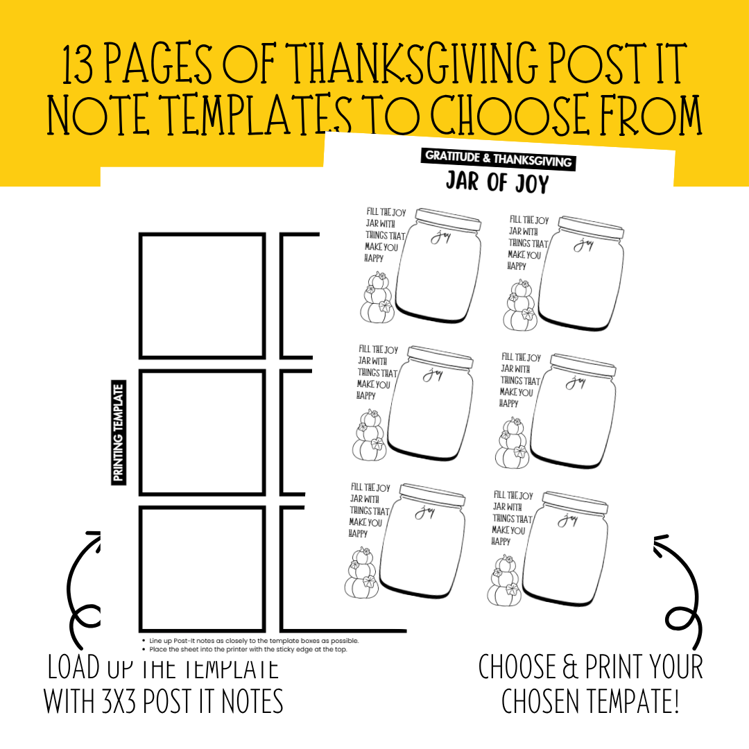 Thanksgiving Printable Post-Its: Print-and-Go for Gratitude, Bell Ringers + more