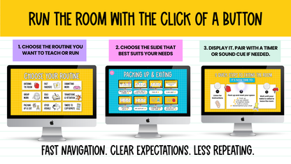 59 Editable Classroom Routine / Transition Slides | Entry, Pack-Up, Exit + MORE