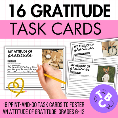 16 Gratitude Task Cards | No-Prep SEL Starter Activity for Middle & High School