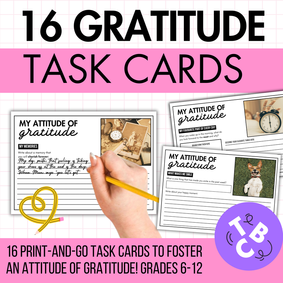 16 Gratitude Task Cards | No-Prep SEL Starter Activity for Middle & Hi ...