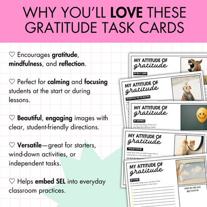 16 Gratitude Task Cards | No-Prep SEL Starter Activity for Middle & High School