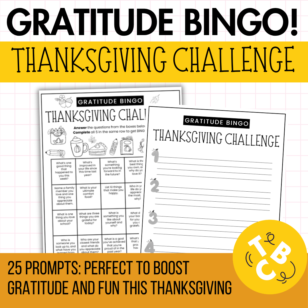 Thanksgiving Gratitude Bingo Challenge for Middle & High School