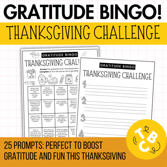 Thanksgiving Gratitude Bingo Challenge for Middle & High School