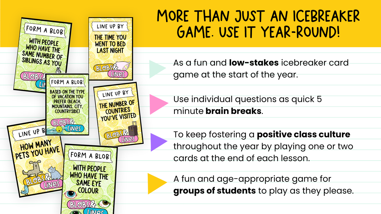 Blobs and Lines Card Game: Back to School Icebreaker Activity and Brain Breaks