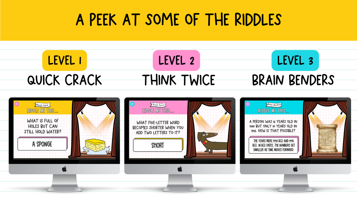 Riddle Me This! 150+ Brain Teasers | Brain Breaks, Bell Ringers | 3 Difficulty Levels!
