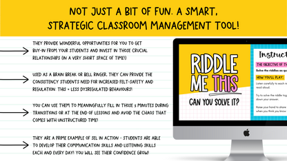 Riddle Me This! 150+ Brain Teasers | Brain Breaks, Bell Ringers | 3 Difficulty Levels!