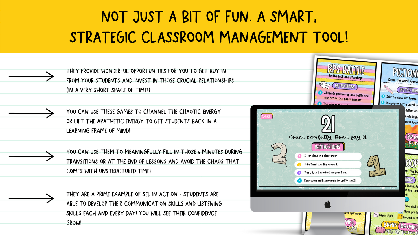50 Brain Breaks at a Pinch | Engaging Zero-Prep Classroom Games Cards + Slides