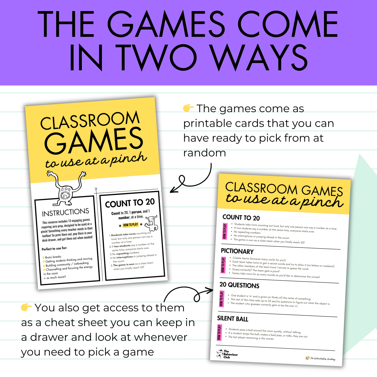 13 Whole-Class Game Cards: No-Prep Engaging Games | Middle & High | Brain Breaks