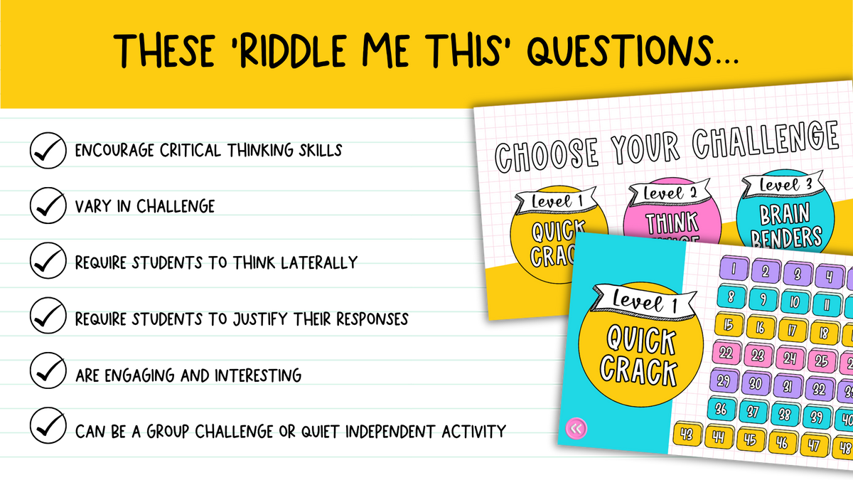 Riddle Me This! 150+ Brain Teasers | Brain Breaks, Bell Ringers | 3 Difficulty Levels!