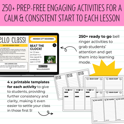 250+ Daily Lesson Agenda Slides WITH Bell Ringer Activities | For Middle & High