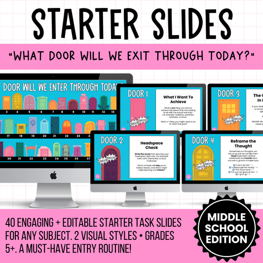 STARTER DOORS [Grades 5+] 40 Editable Bell Ringer Tasks | No Prep Entry Routine