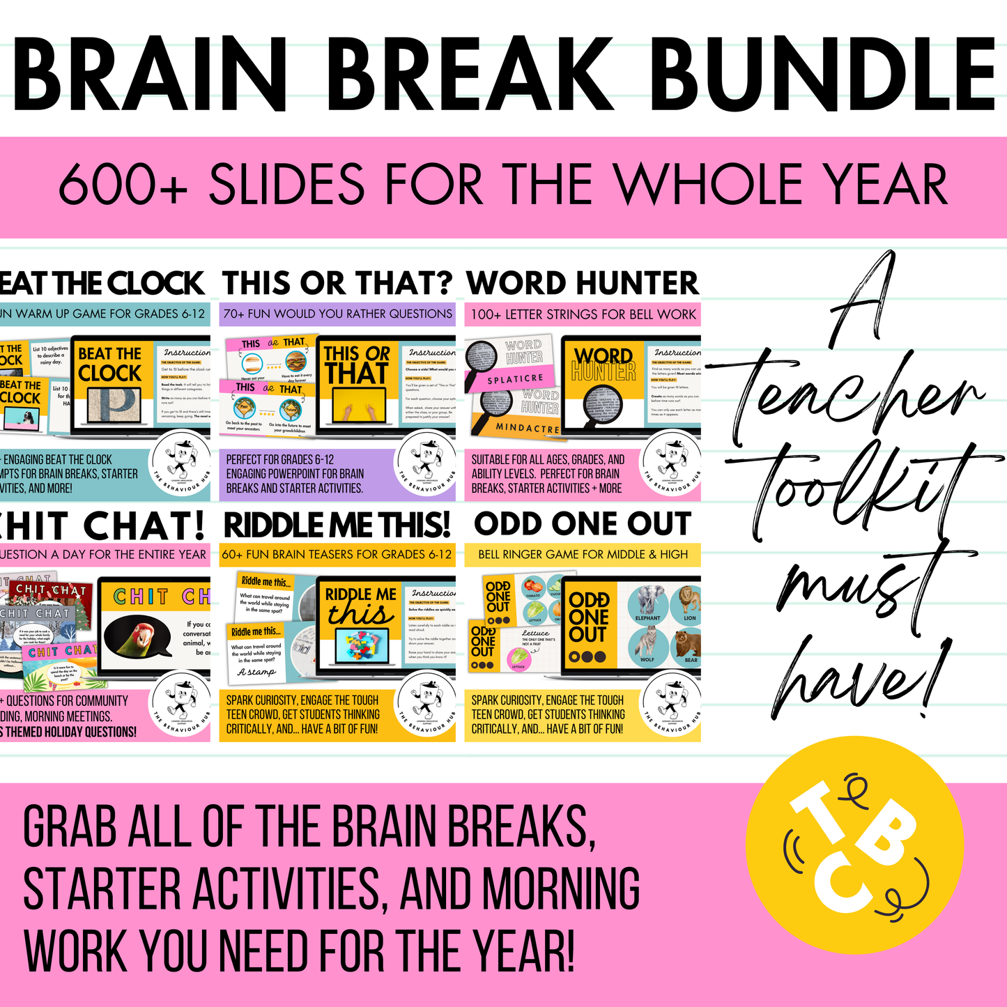 The Brain Break Bundle | 600+ Engaging Questions, Activities, Slides and Prompts