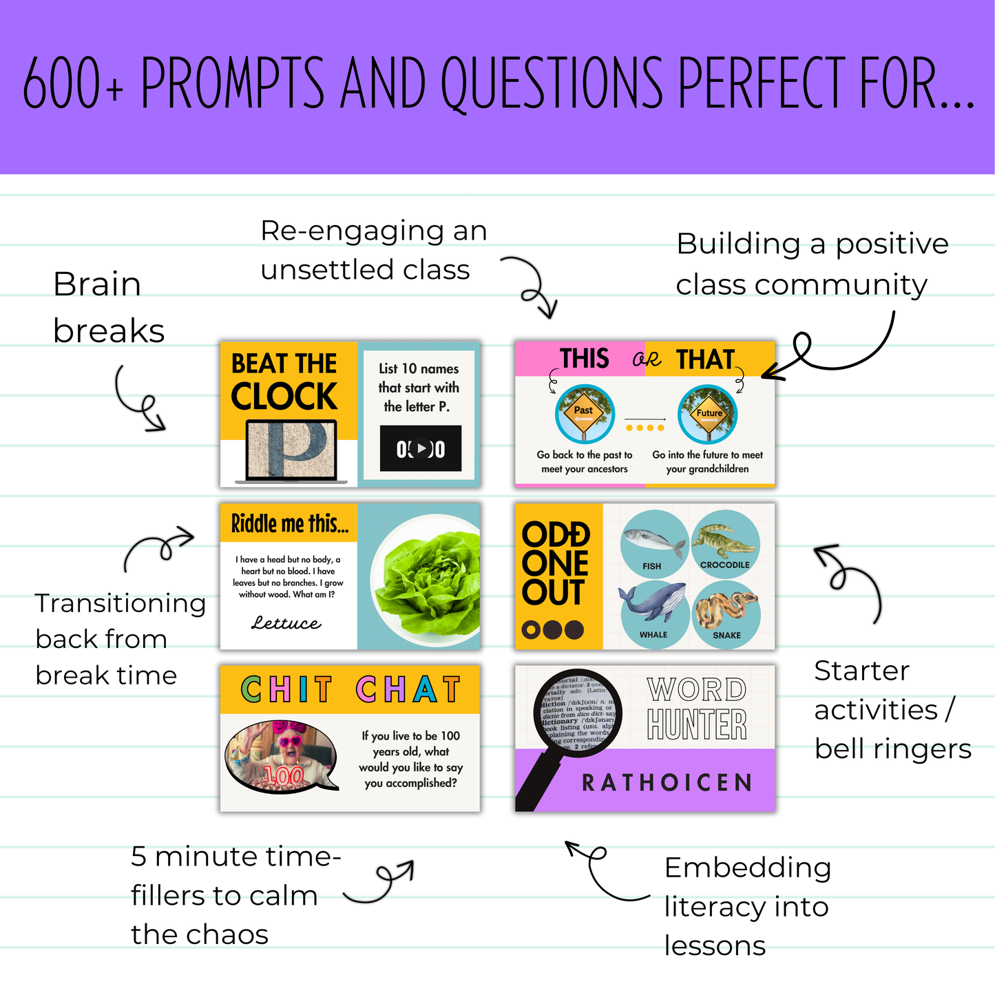 The Brain Break Bundle | 600+ Engaging Questions, Activities, Slides and Prompts