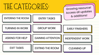 40 Editable Classroom Routine / Transition Slides | Entry, Group Work, Pack-Up, Exit + MORE