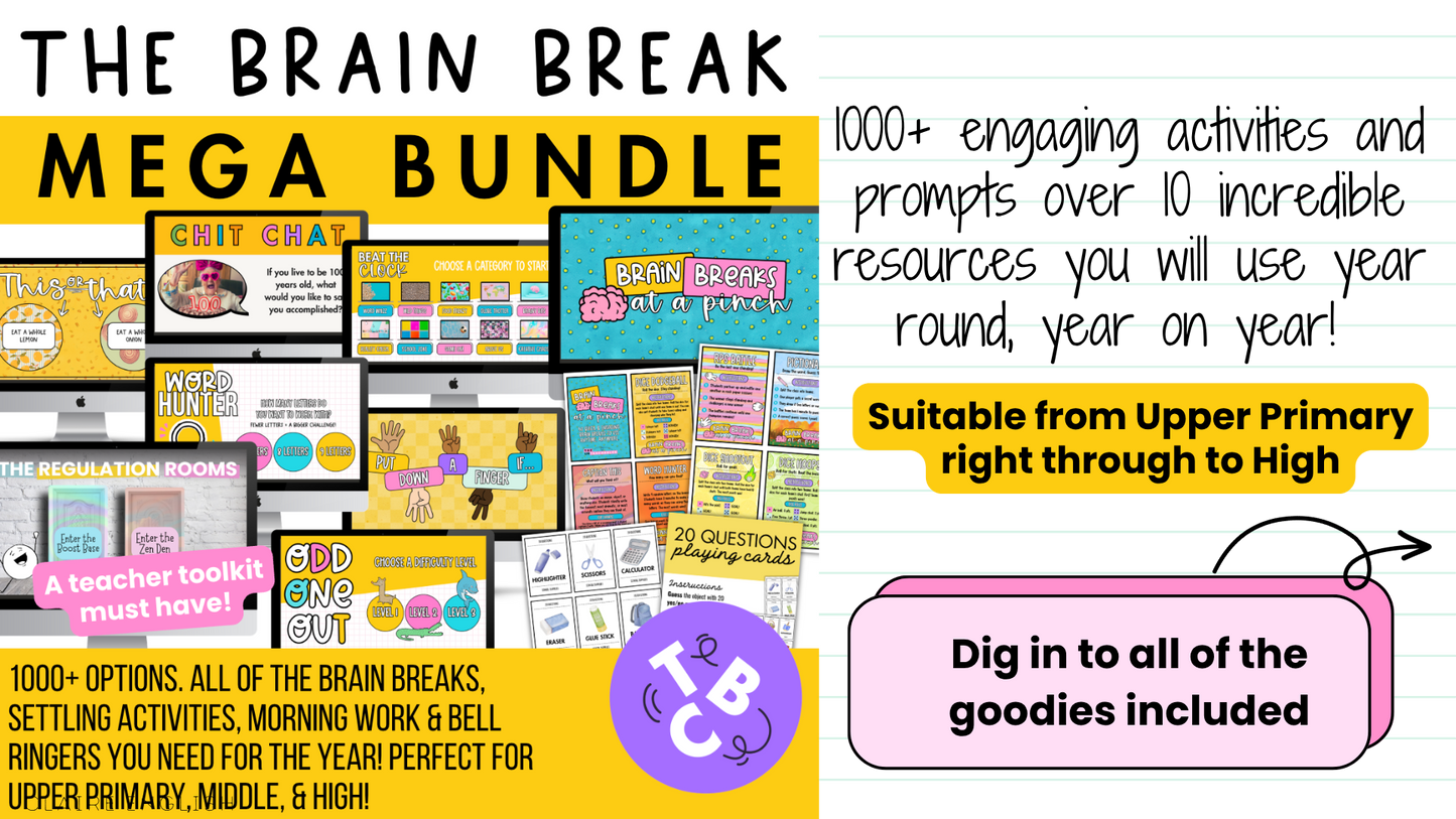 The Brain Break MEGA Bundle | 1000+ Engaging Questions, Activities, Slides and Prompts