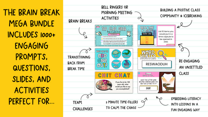 The Brain Break MEGA Bundle | 1000+ Engaging Questions, Activities, Slides and Prompts