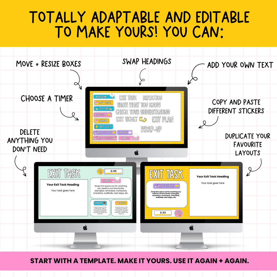 Exit Task Templates | 6 Editable Exit Ticket & Lesson Wrap-Up Slides. ALL GRADES & SUBJECTS