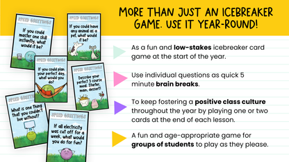 Speed Greetings Card Game: Back to School Icebreaker Activity and Brain Breaks