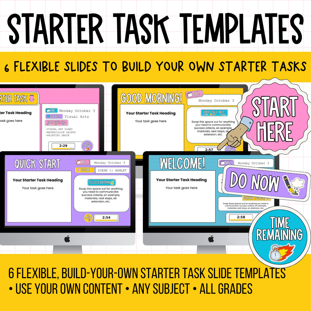 6 Editable Starter Slide Templates | Bell Ringer | Do Now | ANY GRADE & SUBJECT
