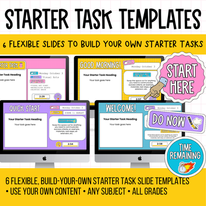 6 Editable Starter Slide Templates | Bell Ringer | Do Now | ANY GRADE & SUBJECT